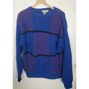 Sir Beau Men's Large L Blue Red Thick Vintage Sweater Color Block 80s Heavy